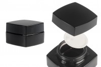 Луксозен квадратен 50мл стъклен буркан  за крем  в черен цвят с капачка и пластмасово уплътнение