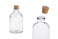 Стъклена бутилка 55 мл прозрачна с натурална конусовидна тапа - 12 бр