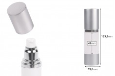 Бутилка airless 30 ml за крем ( бяло тяло, капака и основа сребро алуминиево) 