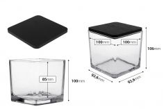 Стъклен декоративен квадратен съд 100x100x100 mm с дървена капачка за свещи