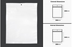 Пластмасови пликове  с цип 300x400 mm, с бял гръб и с прозрачна предна част, с дупка - 100 бр
