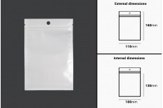 Пластмасови пликове с цип  затваряне с размери 110x160 mm, с бял гръб и прозрачна предна част с дупка - 100 бр.