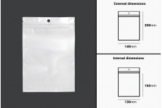 Пластмасови пликове с цип 140x200 мм, с бял гръб и прозрачна предна част, с дупка