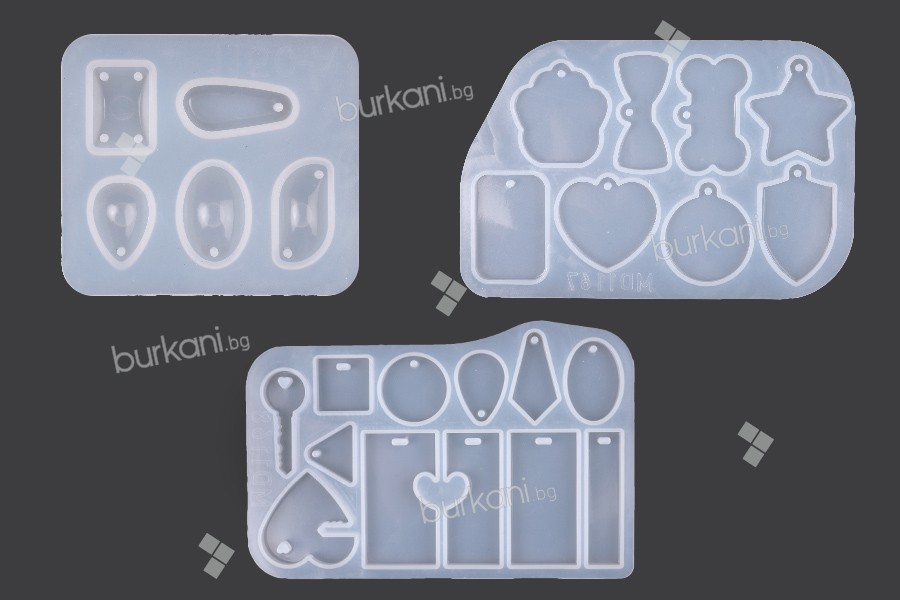 КОМПЛЕКТ силиконови форми в различни форми за изработка на ключодържатели и бижута - 3 броя